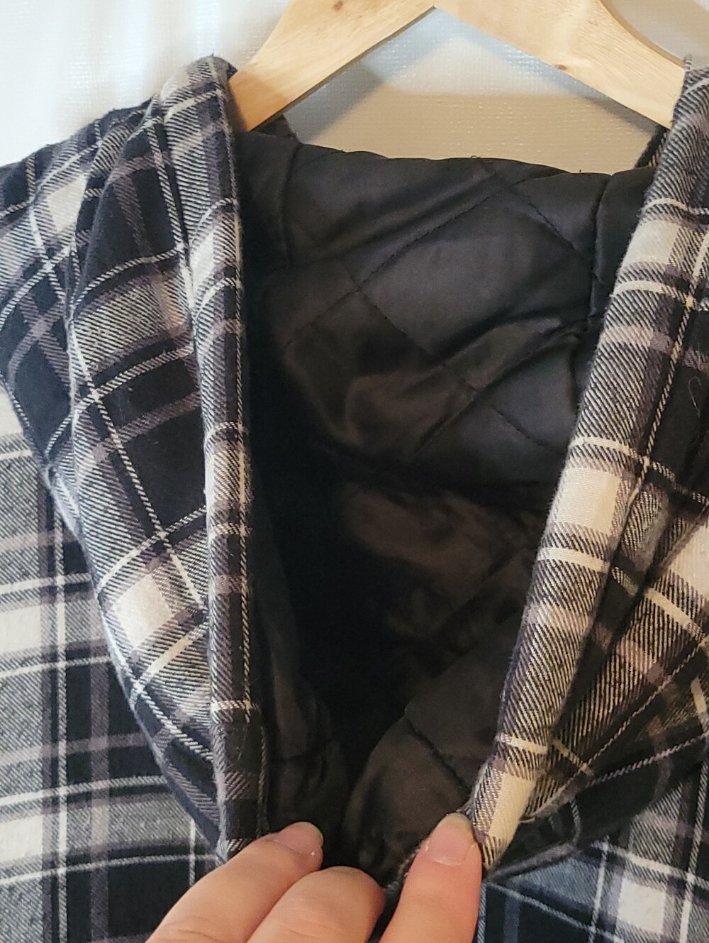Dickies Black & White Plaid Hooded Quilted Bomber Jacket - Picture 8 of 11